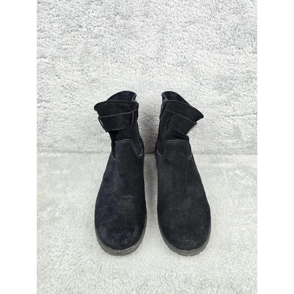 ​Clarks Collection Womens Black Suede Ankle Boots Size 8.5 M Zip Buckle Comfort